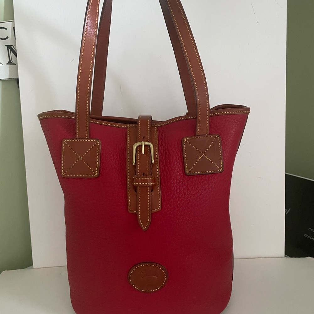 Dooney & Bourke Red Tote with Tan Straps